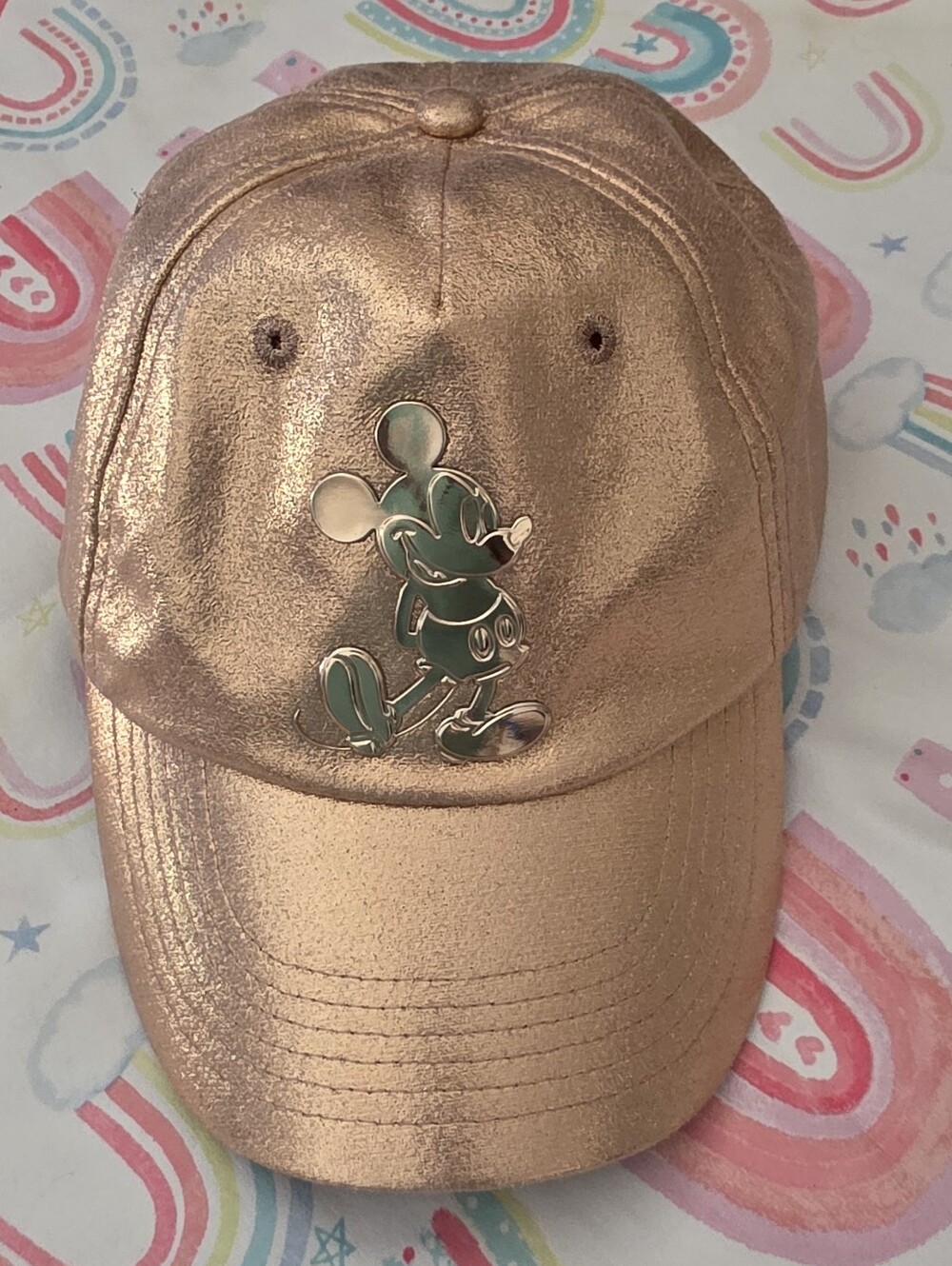 Disney Metallic Rose Gold Baseball Hat with Mickey Mouse
